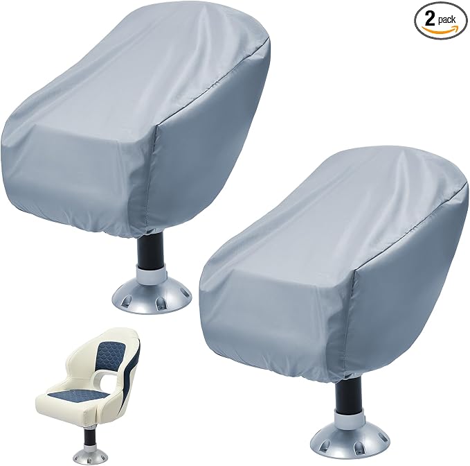 2 Pack Boat Seat Covers Waterproof 900D Heavy Duty Boat Captain Chair Cover | 24W x 22D x 14H inch, Grey