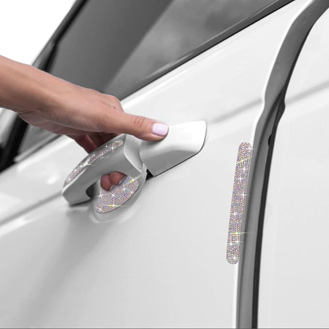 10PCS Car Door Handle Bling Rhinestones Stickers, AB Galaxy | Universal Auto Door Handle Safety Reflective Strips, Galaxy Shine