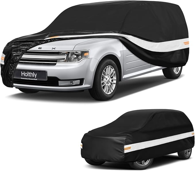 10 Layers Mini Van Car Cover Custom Fit for Ford Flex (2008-2019), Waterproof All Weather for Automobiles, Outdoor Full Cover Sun Dust Rain Protection with Cotton. Black