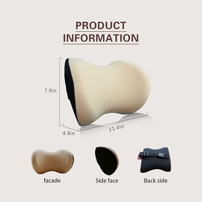 Super Comfy Car Headrest Pillow, Softness Car Pillow for Neck Pain Relief | Adjustable Strap, 100% Memory Foam & Breathable Removable Cover, Ergonomic Design - Universal Fit Car Neck Pillow(Beige, 1PC)