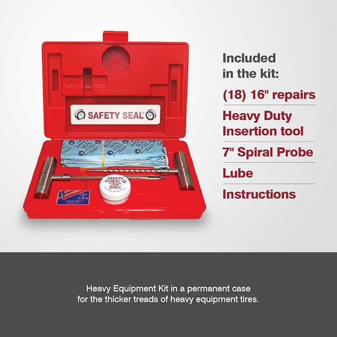 Safety Seal Tire Repair Kit – Heavy Equipment Kit, 18 Repairs (16"), 7" Probe, Case Kit, Tubeless Tire Repair for OTR, Industrial & Off-Road Tires