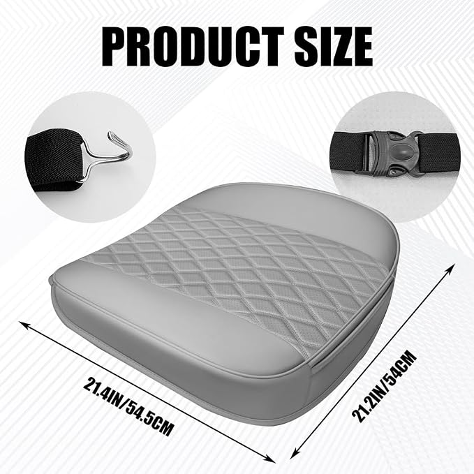 Leather Front Car Seat Cover, Anti-Slip Car Seat Bottom Covers, Full Wrapped Bottom Seat Protectors with Storage Pocket, Universal Comfortable Seat Cushion Fit Vehicles SUVs Trucks (Gray)