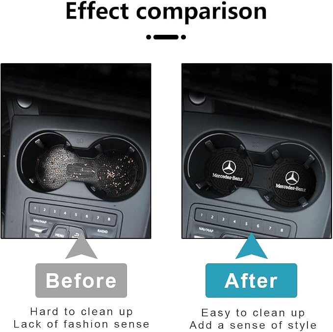 Car Cup Holder Coaster for Mercedes Benz Recessed Silicone Cupholder Coaster Interior Accessories 2.75in 2Pack Black