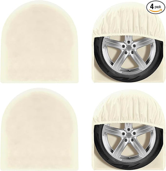 OutdoorLines Waterproof Tire Covers Set of 4 | UV Proof Trailer Wheel Cover for RV Jeep Trailer Camper, Universal Tire Covering Fits Diameters 24"-26", Off White