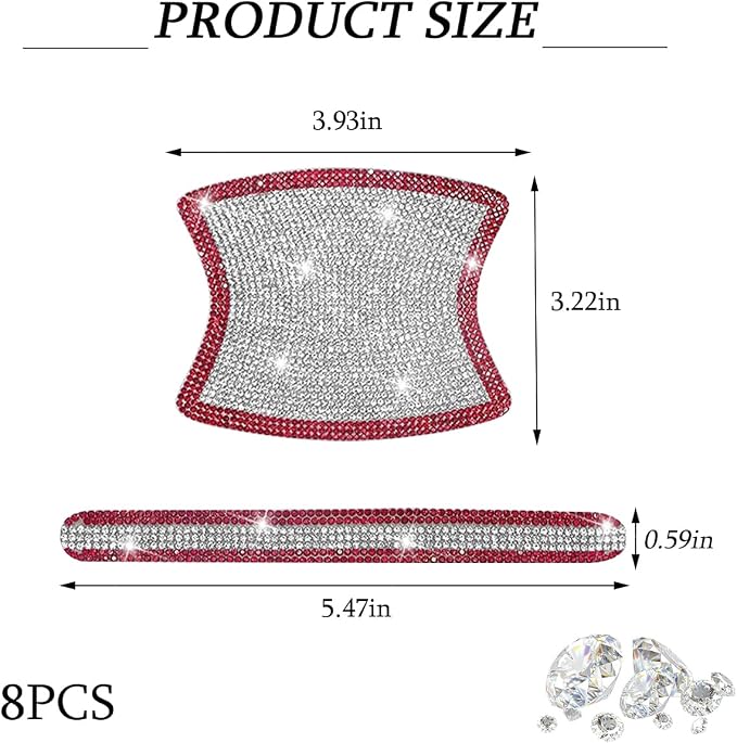 8PCS Bling Car Door Handle Protector, Crystal Rhinestone Anti-Scratch Vehicle Door Handle Bowl Stickers, Glitter Automotive Exterior Decal Accessories, Universal for Vehicles (Red/White)