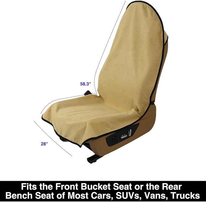 VSHIELD Waterproof Towel Car Seat Cover, Sweatproof Non-Slip Seat Protector, Universal Fit for Front Bucket or Rear Bench Seat of Cars, SUVs, Vans, Trucks, Compatible with Airbags and Armrests