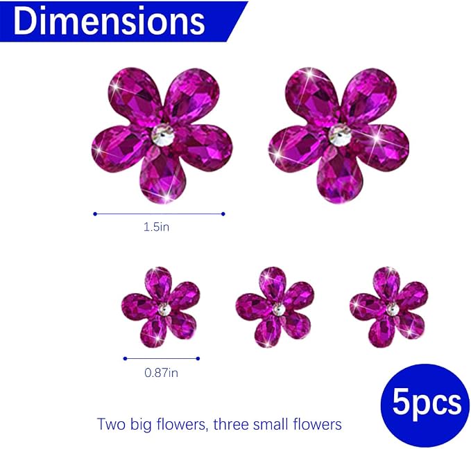 Zpana Bling Daisy Flower Car Air Vent Clips, 5PCS Sparkling Crystal Rhinestone Cute Vehicle Air Conditioning Clamp, Diamond Auto Air Outlet Clip Decor for Women Girls, Universal Fit (Rose Red)