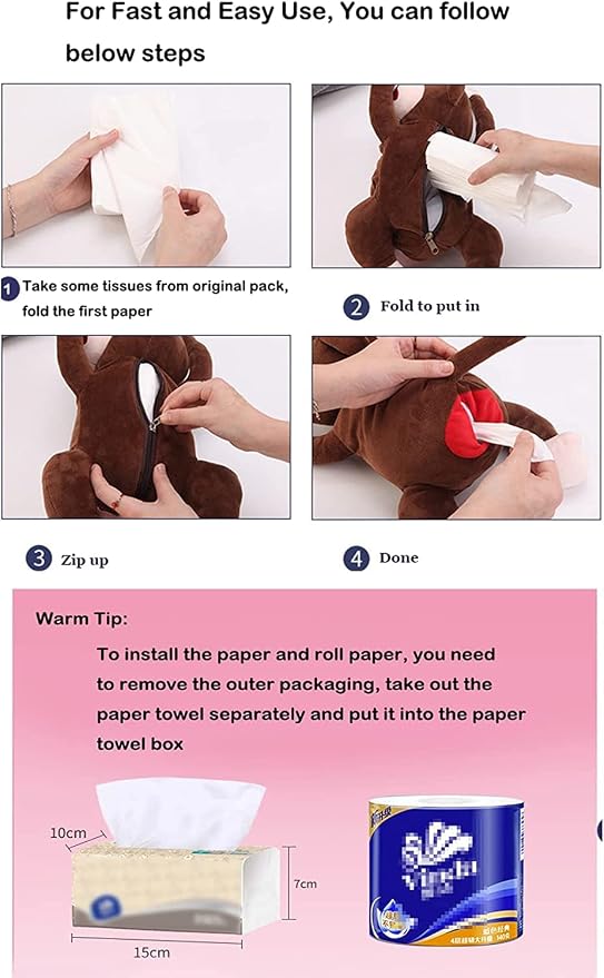 Elephant Tissue Box Cover Plush Tissue Box Holder for Car, Home, Decorative Holder/Organizer for Bathroom Vanity Countertop, Nightstands, Office Desk-Pink Monkey