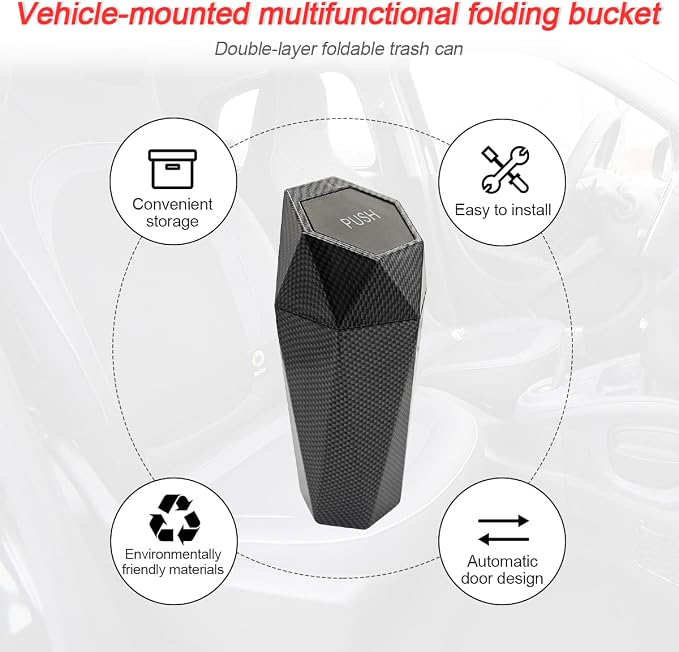 Car Trash Can with Lid, Small Leakproof Portable Auto Garbage Can, Mini Diamond Design Trash Dustbin, Waterproof Vehicle Rubbish Bins for Automotive, Office, Kitchen, Home, Bedroom (2)