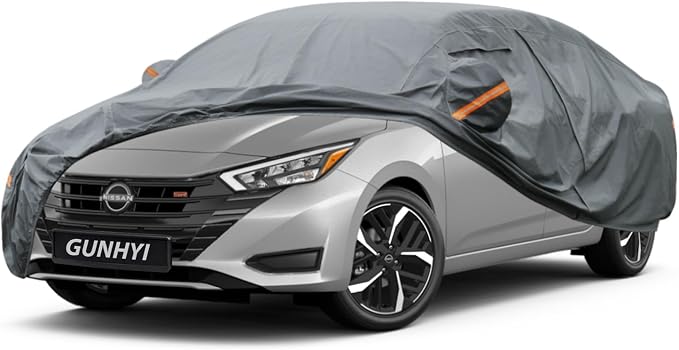 GUNHYI Premium Car Cover Custom Fit Nissan Versa, 16 Layers Heavy Duty Car Cover Waterproof All Weather with Zipper Door for Sun Rain Snow Dust Uv Protection