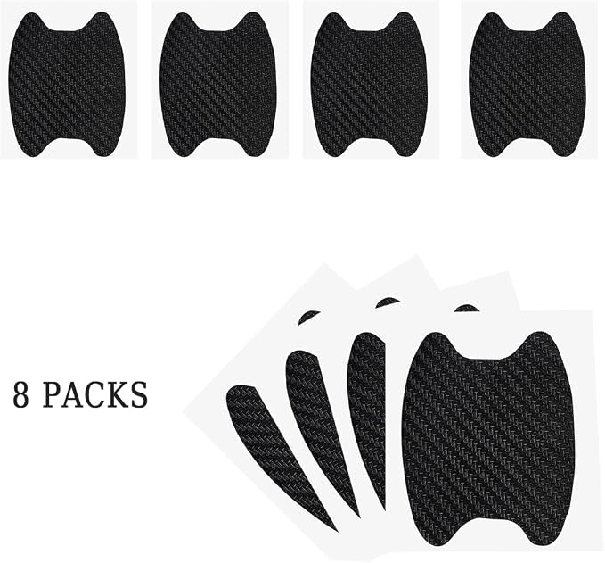 8PCS Car Door Handle Sticker, Carbon Fiber Anti-Scratches Car Door Cup Protector, Non-Marking Auto Door Handle Protective Film, Self-Adhesive Door Side Paint Protector for All Cars (Black/8PCS)