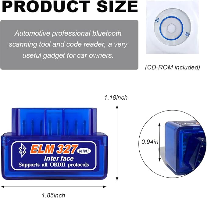 KVAEY OBDII Car Auto Diagnostic Scanner, ELM327 Automotive Bluetooth Scan Tool and Code Reader, Professional Car Bluetooth Engine Fault Code Reader, Universal Car Accessories (1 PCS)