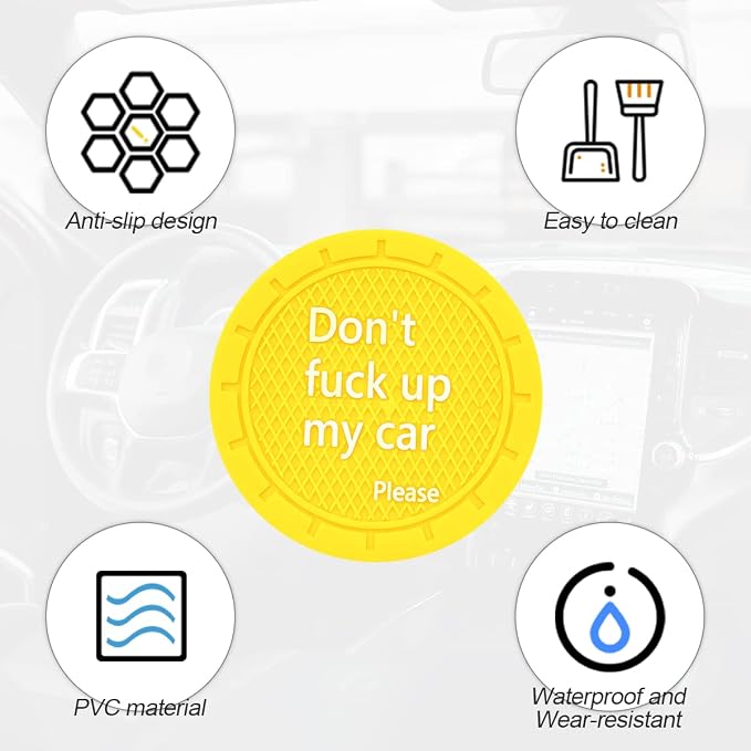 8sanlione Car Cup Coaster, 4Pcs 2.75 Inch Auto Cup Holder Insert Coasters, Non-Slip Waterproof Embedded Drink Mat, Automotive Interior Accessories for Men and Women (D Yellow/4PCS)