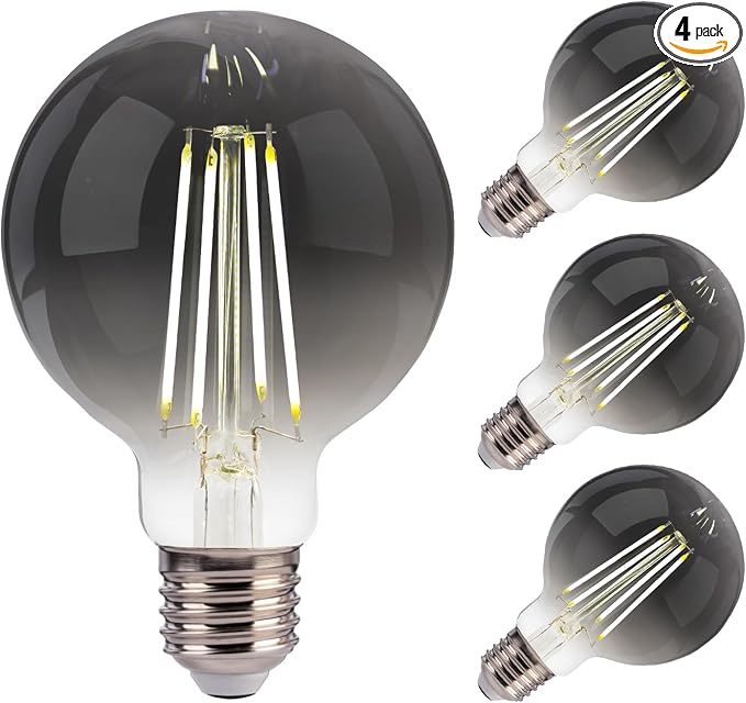 FLSNT 4 Pack G25 LED Globe Edison Bulbs, 5000K Daylight Decorative LED Spiral Filaments Light Bulbs, CRI82+ Dimmable, 40W Equivalent, 300LM,E26 Base, Smoky Grey Glass, UL Listed ﻿