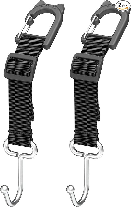 Purse Hook for Car, Adjustable Headrest Hooks, 2 Pack | 100 LBS Heavy Duty, Metal Construction, Includes Carabiner, Easy Install