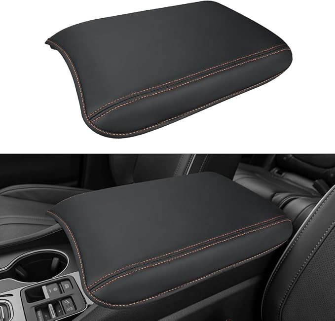 INTGET Center Console Cover for Honda Pilot Accessories 2023 2024 2025 2026,Ridgeline/Passport 2024-2026 Leather Car Armrest Arm Rest Box Lid Middle Seat Protector (Orange Stitches with pad, 2023+)
