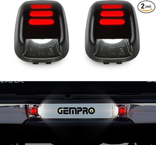 Gempro License Plate Light, 2Pcs LED License Plate Tag Lamp Assembly Replacement Compatbile for Nissan Frontier Titan Xterra Armada Suzuki Equatorx, Powered by 18SMD Xenon White LED Lights (Red)