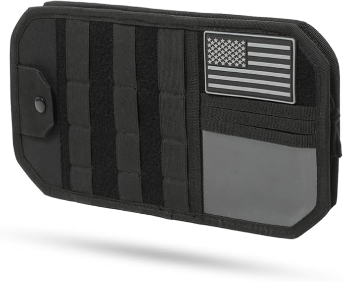 Sun visor organizer Molle Tactical car Zipper Storage Pouch & Glasses Clip | Police Tactical Visor Molle Panel Interior Vehicle pocket Accessories for Truck Suv Police Car Gear Supplies (Black)
