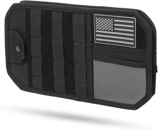 Sun visor organizer Molle Tactical car Zipper Storage Pouch & Glasses Clip | Police Tactical Visor Molle Panel Interior Vehicle pocket Accessories for Truck Suv Police Car Gear Supplies (Black)