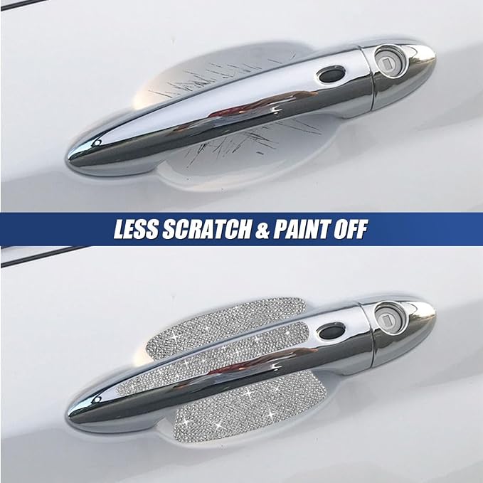 ZIMISI 10PCS Bling Car Door Handle Protector, Crystal Rhinestone Anti-Scratch Car Bowl Decoration Sticker Decal, Universal Auto Exterior Door Protective Covers Accessories for Women (White)