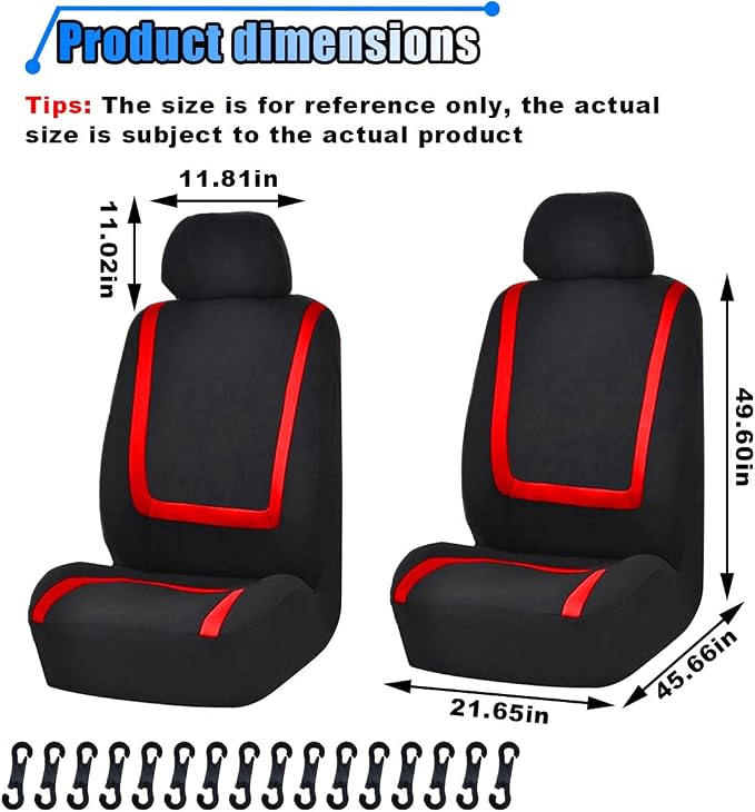 LAINLOY 2 Pack Car Seat Covers, Breathable Seat Protectors, Anti-Slip Driver Seat Cover, Comfortable Front Seat Cover Set Universal Fit for Truck, SUV, Sedan, Airbag Compatible (Black&Red)