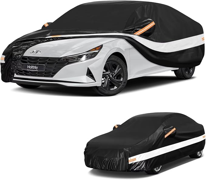 10 Layers Car Cover Custom Fit for Hyundai Elantra Sedan (2006-2026), Waterproof All Weather for Automobiles, Outdoor Full Cover Sun Dust Rain Protection with Cotton. Black
