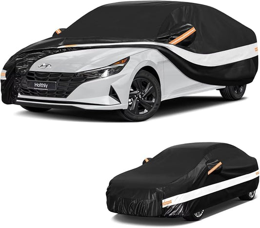 10 Layers Car Cover Custom Fit for Hyundai Elantra Sedan (2006-2026), Waterproof All Weather for Automobiles, Outdoor Full Cover Sun Dust Rain Protection with Cotton. Black