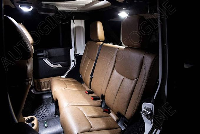 AUTOGINE 7 Piece CANBUS LED Interior Light Kit for Jeep Wrangler JK 2-Door 2007 2008 2009 2010 2011 2012 2013 2014 2015 2016 2017 2018 Super Bright 6000K White LED Bulbs Package + Install Tool