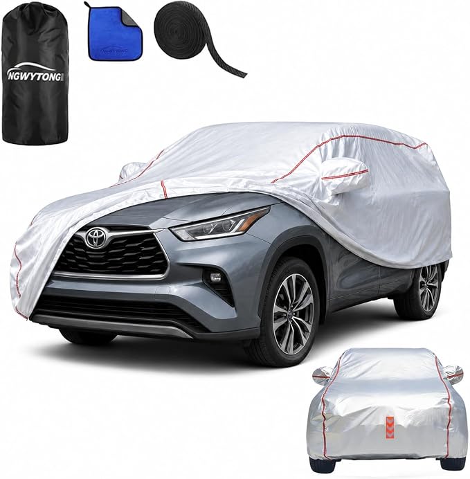Waterproof All Weather Heavy Duty Vehicle Cover, 360° Underbody Wrap Windproof Design, Quick Install Outdoor Cover,（for Toyota Highlander 2001-2025）