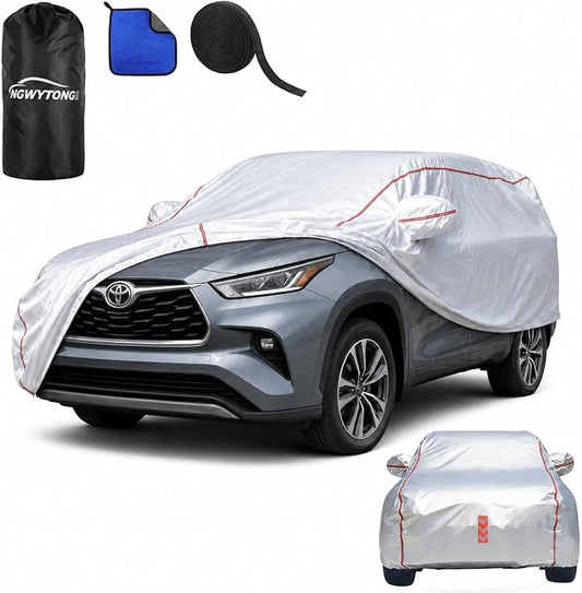 Waterproof All Weather Heavy Duty Vehicle Cover, 360° Underbody Wrap Windproof Design, Quick Install Outdoor Cover,（for Toyota Highlander 2001-2025）