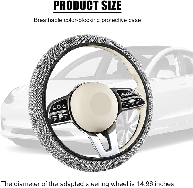 Elastic Stretch Car Steering Wheel Cover, Soft Breathable Ice Silk Steering Wheel Protector, Anti-Slip Automotive Interior Accessories, Universal for Sedan, Truck, Van (Silver Tone)