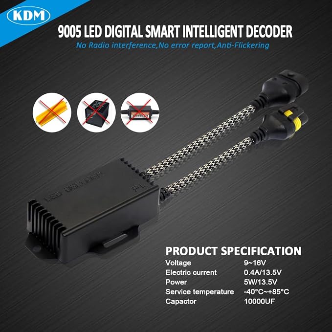 KDM 9005 9006 H10 9012 LED Light Decoder Canbus,Anti Flickering Error Free Load Resistor, LED Warning Canceller Resistor Adapter,2Pack
