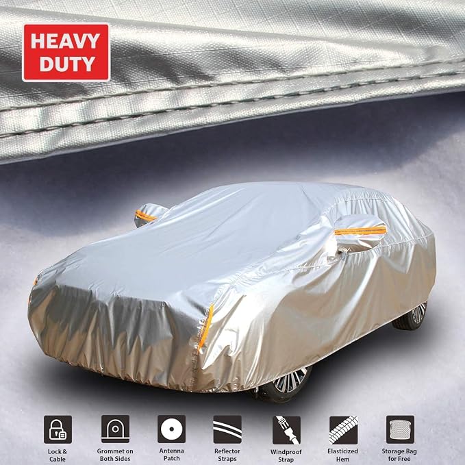 Tecoom 600D Heavy Duty Multiple Layers Car Cover Waterproof All Weather Fit for Ford Crown Victoria, Cadillac DTS Mercury Grand Marquis Lincoln Continental Town Car Chevy Caprice etc. Soft Fleece/Lock