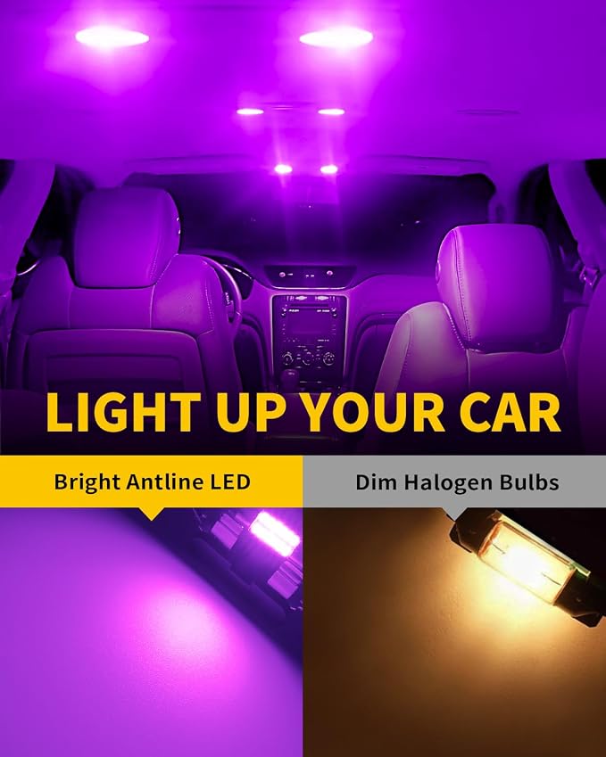 Antline 6614 6641 6612F 6615 F30-WHP TS-14V1CP 28MM 29MM 1.14”LED Bulb Purple, Super Bright Canbus Error Free 12 Volt Replacements for Interior Dome Map Vanity Mirror Sun Visor Lights (Pack of 10)