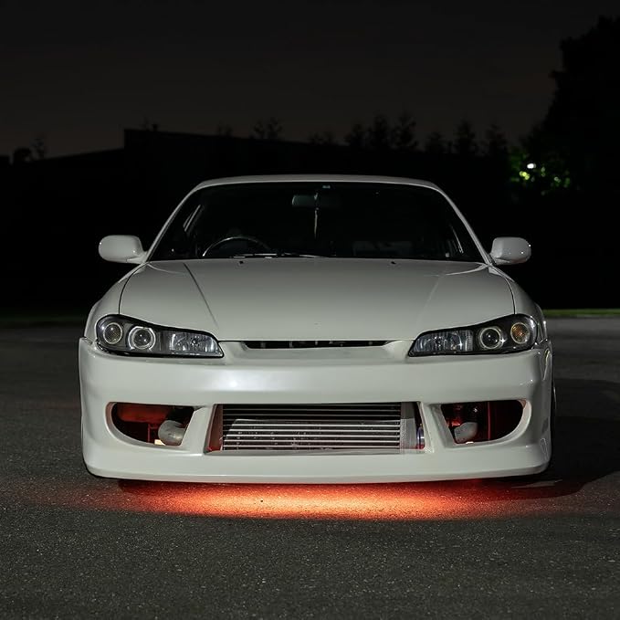 LEDGlow 4pc Orange Slimline LED Car Flexible Underglow Lighting Kit | Neon Accent Lights Include Flex Underbody Tubes, Solid Color Illumination, 4 Modes, Control Box & Remote