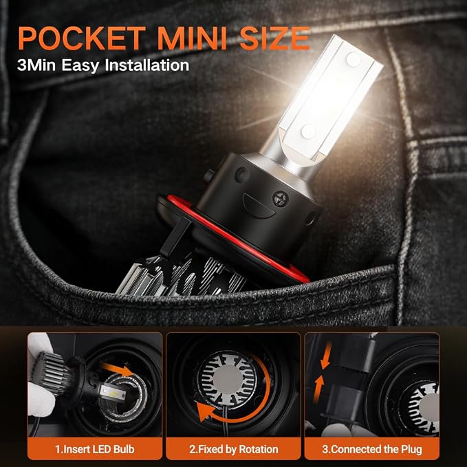 SEALIGHT H13 LED Bulb 64000LM Super Bright 6500K White, 1:1 Size Plug N Play Installation, 9008 Fog Light LED Bulbs, Anti Flickering Canbus Ready, For Off Road DRL or Fog Bulbs, 2 pack