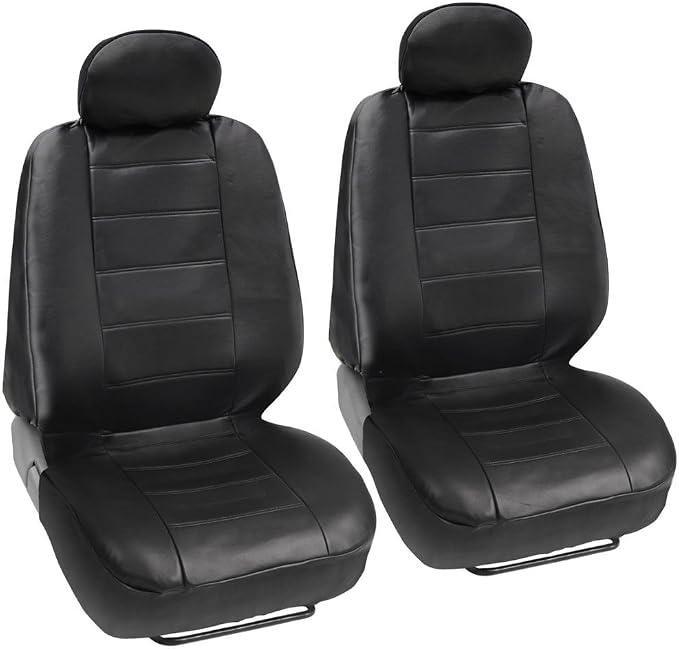 carXS Black Leather Car Seat Covers Front Seats Only, 4-Piece Faux Leather Seat Covers for Cars, Includes Front Seat Covers, Automotive Seat Covers for Trucks SUV