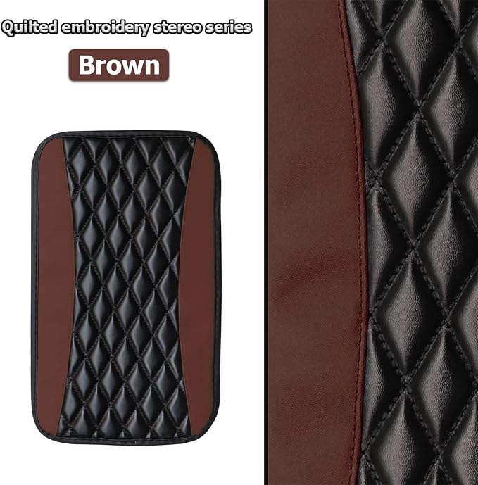 Moly Magnolia Car Center Console Cushion Pad, Universal Leather Waterproof Armrest Seat Box Cover Protector,Comfortable Car Decor Accessories Fit for Most Cars, Vehicles, SUVs (Brown)