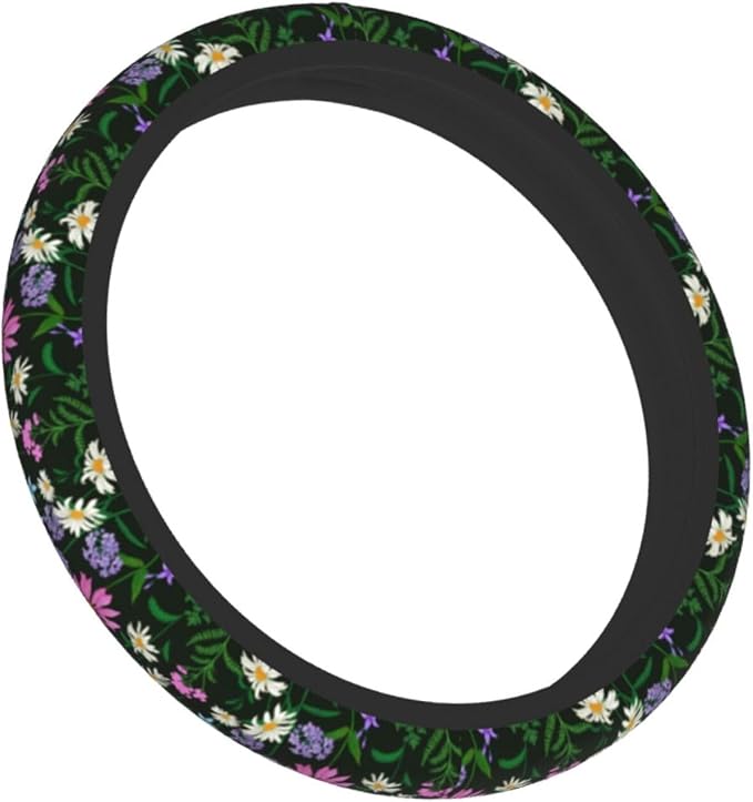 Floral Sage Green Daisy Steering Wheel Cover For Women Men Girls, Universal 15 Inch Anti Slip Steering Wheel Protector Car Accessories Interior For Auto Truck Suv