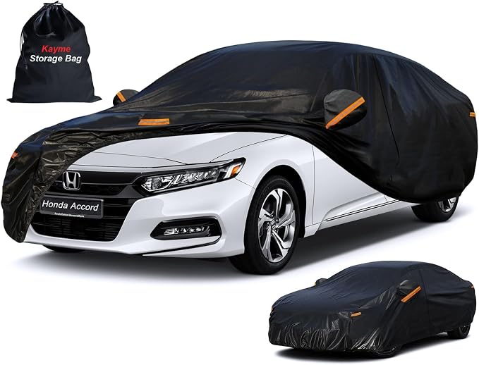 kayme 7 Layers Car Cover Custom Fit for Honda Accord Sedan/Coupe (2001-2025) Waterproof All Weather for Automobiles, Outdoor Full Cover Rain Sun UV Protection with Zipper Cotton/Black