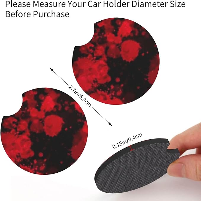 Red Blood Steering Wheel Cover - Classic Horror Blood Splatter Steering Wheel Cover Anti-Slip Breathable for 15 in Universal 2 Pcs Car Interior Cup Holder Pad for Men Women