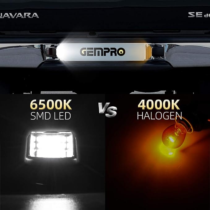 Gempro License Plate Light, 2Pcs LED License Plate Tag Lamp Assembly Replacement Compatbile for Nissan Frontier Titan Xterra Armada Suzuki Equatorx, Powered by 18SMD Xenon White LED Lights (black)