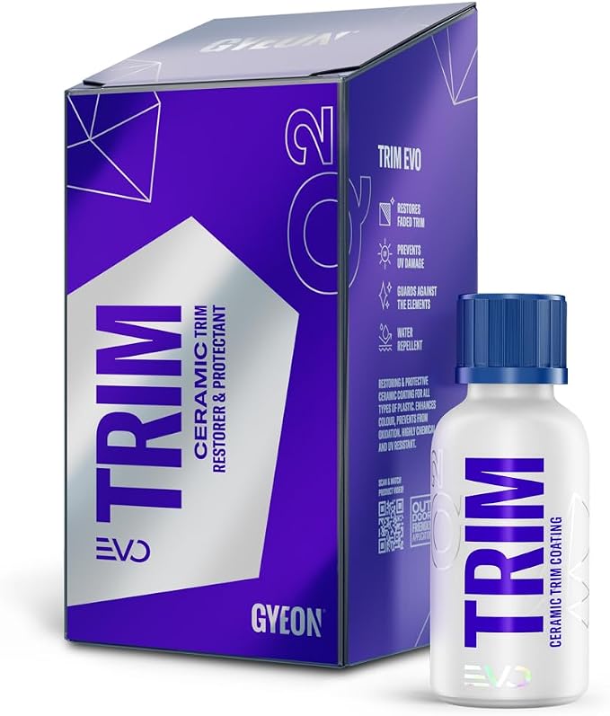 GYEON Trim EVO Ceramic Plastic Trim Restorer and UV Protection Satin Finish | SiO2 ceramic coating restores faded plastic and rubber trim to a deep satin finish with up to 36 months of UV protection.