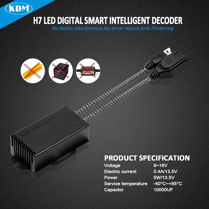 KDM H7 LED Canbus Decoder,Anti Flickering Error Free Load Resistor, LED Adapter Warning Canceller Resistor Adapter,2Pack