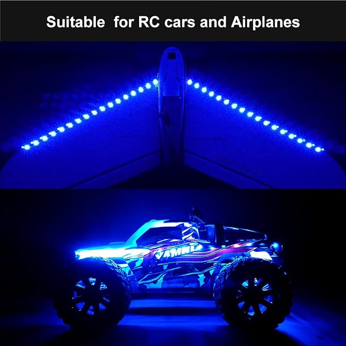 Waterproof LED Light Strips for RC Cars Trucks Airplanes Boats Drones Fixed Wing AR Wing Model Underglow Light (Blue)