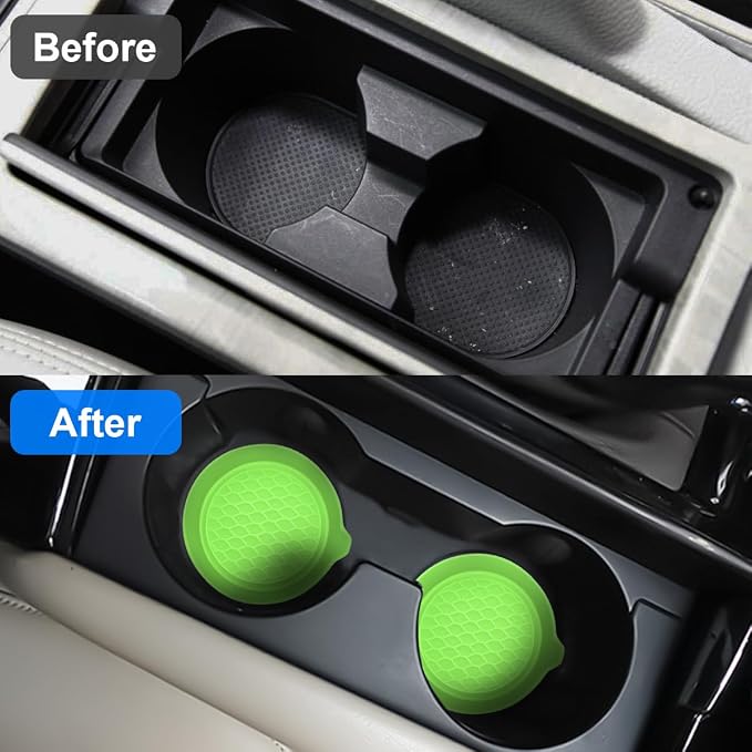 Mandark Car Cup Coaster, 4PCS Silicone Non-Slip Vehicle Drink Cup Mat, Sift-Proof Spill Recessed Automotive Interior Cup Holder Insert Protector Accessories, Universal for Most Cars (Green)