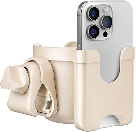 Cup Holder for Walker: Stroller Cup Holder Attachment with Phone Holder | Wheelchair & Stroller Accessories for Rollator, Bike, Scooter, Golf Cart, Baby Essentials, Christmas New Mom Seniors Gifts