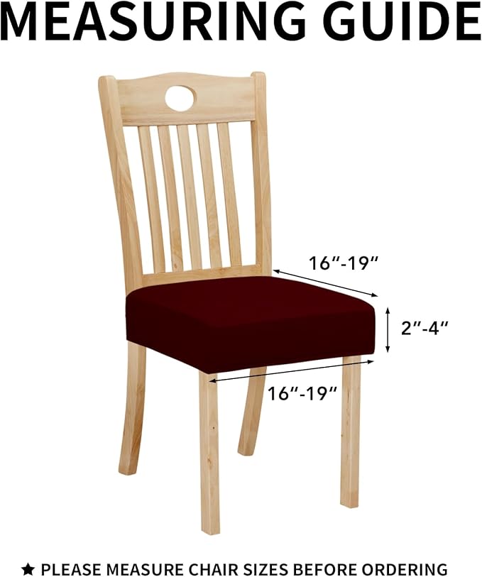 Easy-Going 100% Waterproof Seat Covers for Dining Room Chairs Set of 6, Stretch Chair Seat Slipcovers Protector Removable and Washable Kitchen Dining Chair Covers, Wine