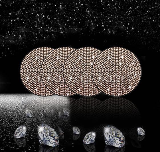 NBTEPEM 4pcs Bling Car Cup Holder Coaster, 2.75 inch Anti-Slip Shockproof Universal Fashion Car Coasters Insert Bling Crystal Rhinestone Automotive Interior Accessories for Women (Champagne)