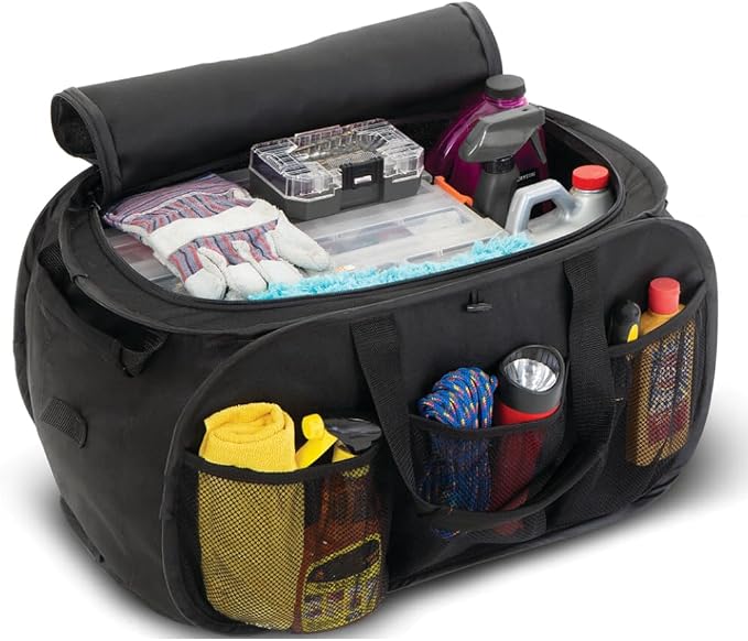 SR1 Performance USA C8 Corvette Trunk Organizer – Expandable Pop Up Collapsible Cargo Storage Caddy for 2020-2026 Chevrolet Corvette Stingray, Z06 & E-Ray – Black with Crossed Flags Logo